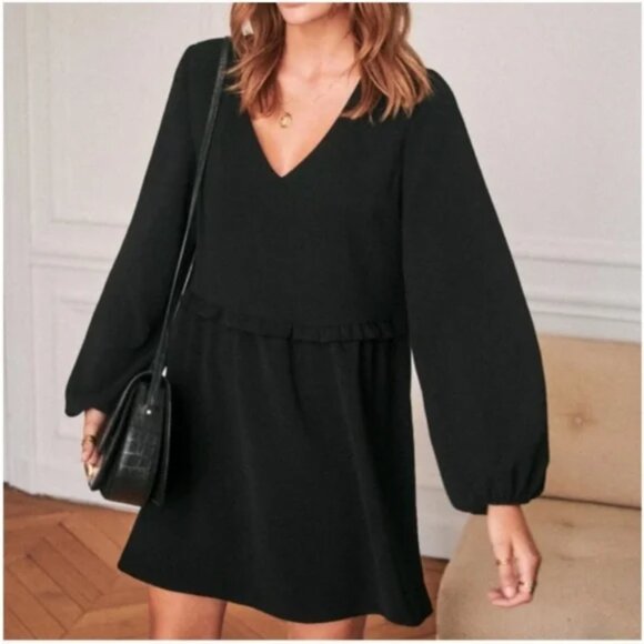 Sezane Penelope Dress black Size 34 / US 2 v-neck long sleeve mini 4 XS S - Picture 13 of 14